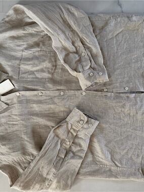 Aritzia Beige Linen Button-Down Shirt